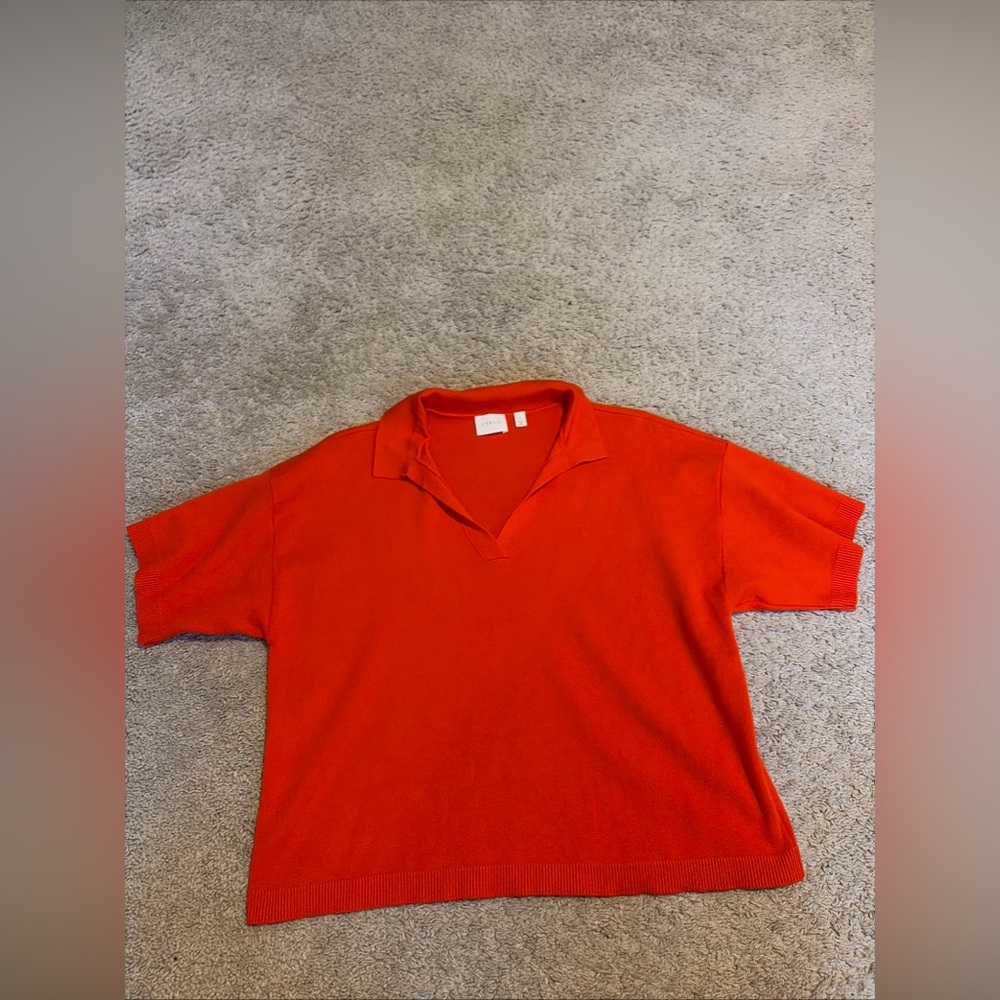 Womens Cyrus Bright Orange Polo Sweater Short Sleeve Size Small